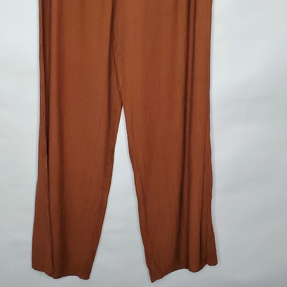 Zara Wide Leg Hi-Rise Pants Size L Gauzy Elastic Waist Pull-on with Pockets Long - Picture 4 of 14
